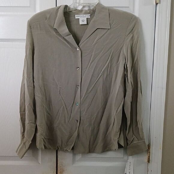 Josephine Chaus Collection vintage  sage 100% silk button down blouse  Sz 16 NWT - Picture 1 of 10